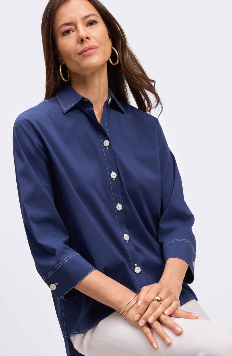Foxcroft Kelly Button-Up Shirt, Alternate, color, Navy/ White