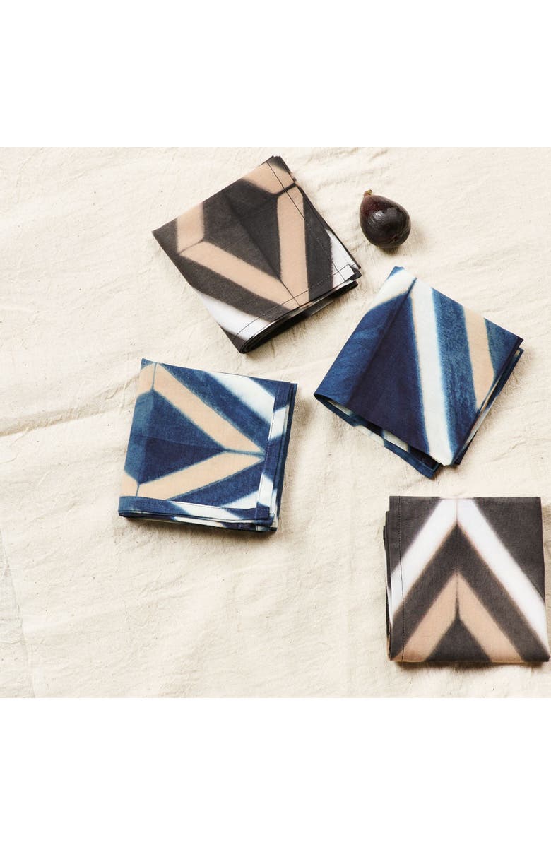 Studio Variously Tisa Indigo Hand Crafted Shibori Print Cotton Table Napkin set of 4, Alternate, color, Black/Indigo