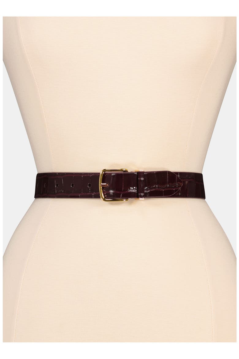 Croc Embossed Leather Belt, Alternate, color, BLACK ROSE