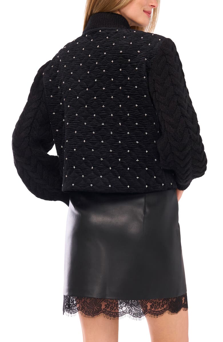 Vince Camuto Bead Detail Quilted Velvet Jacket, Alternate, color, Rich Black