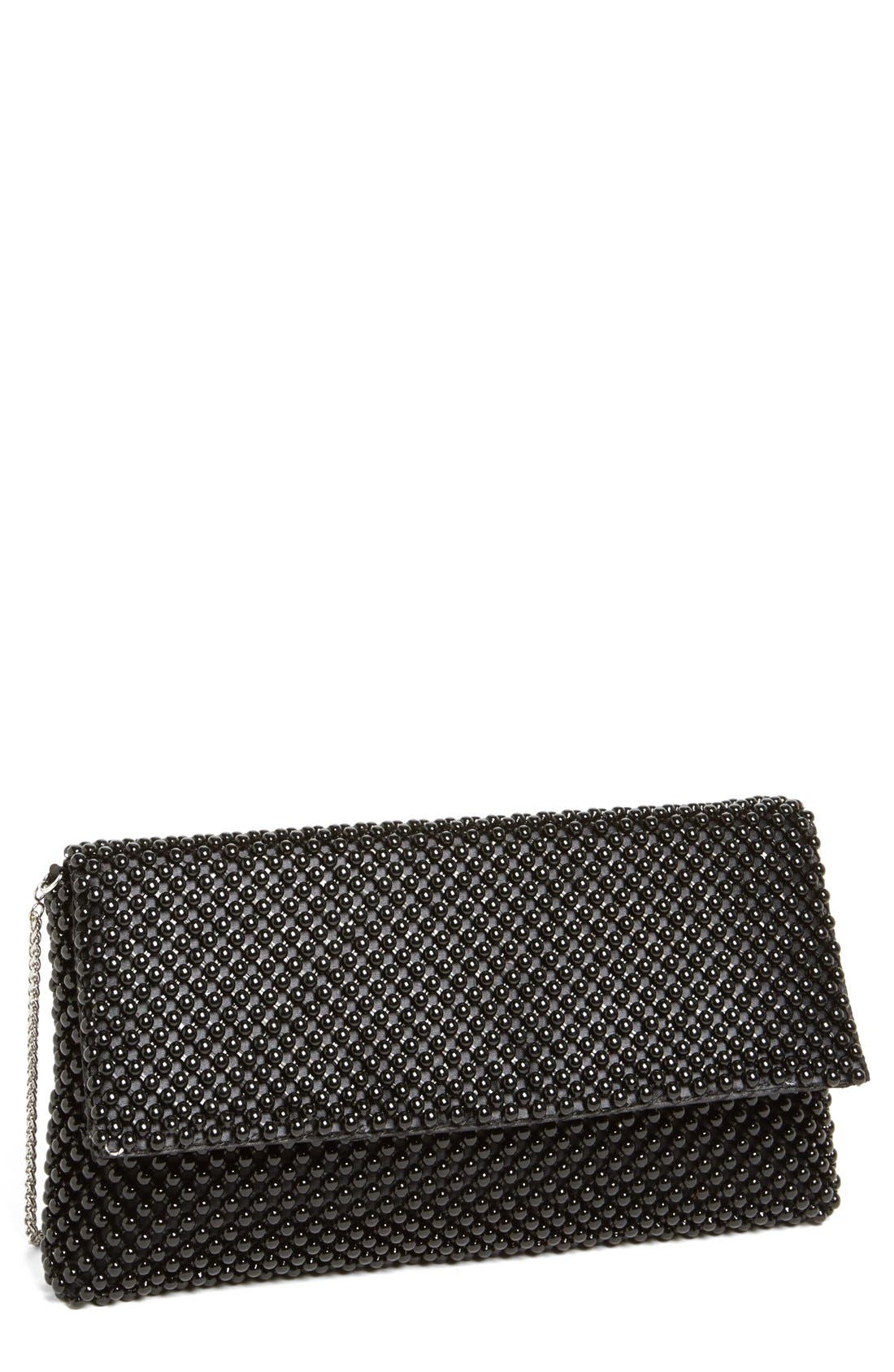 Beaded Mesh Clutch, Main, color, BLACK