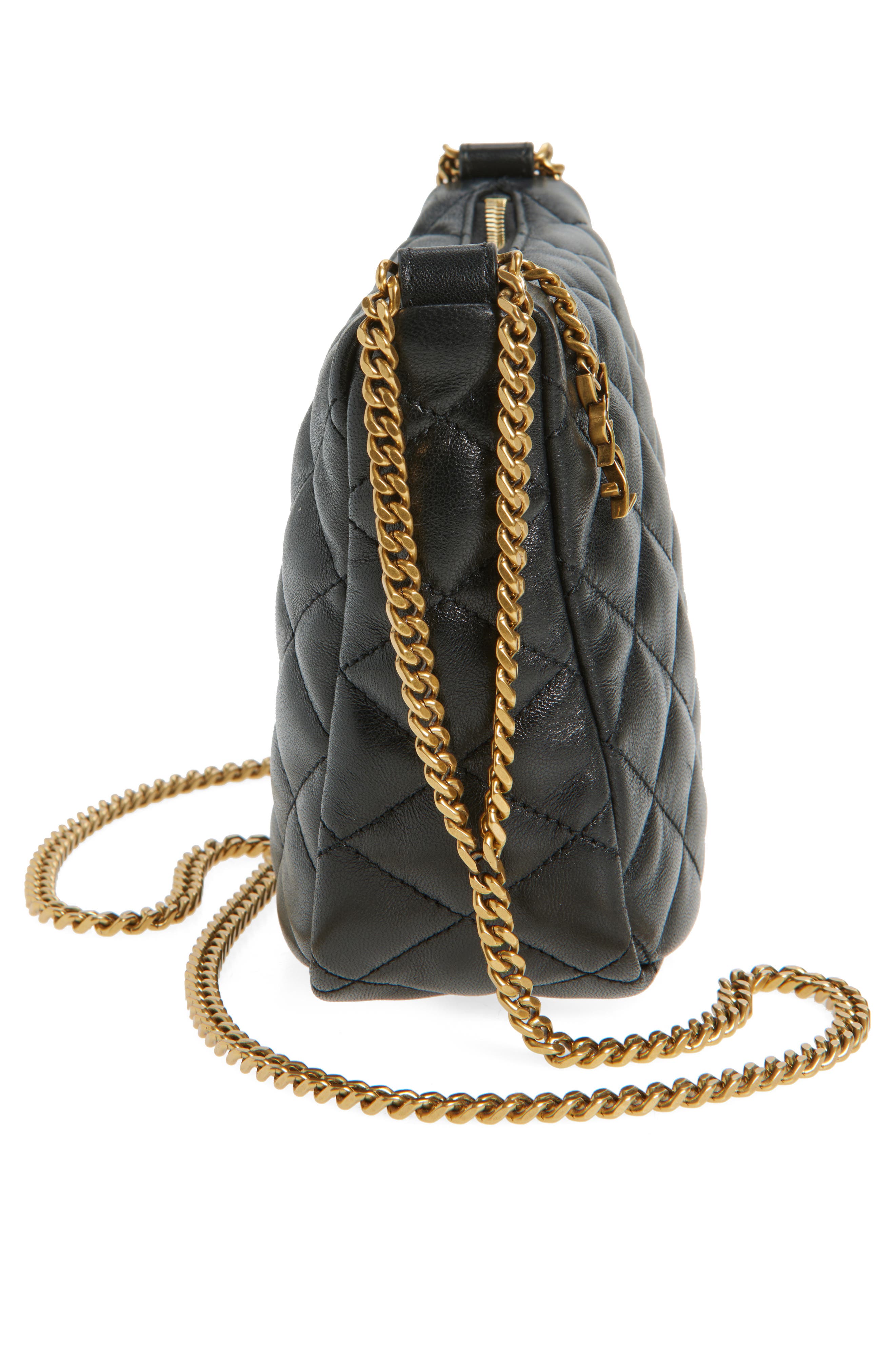 Saint Laurent Quilted Hobo Bag, Alternate, color, Noir