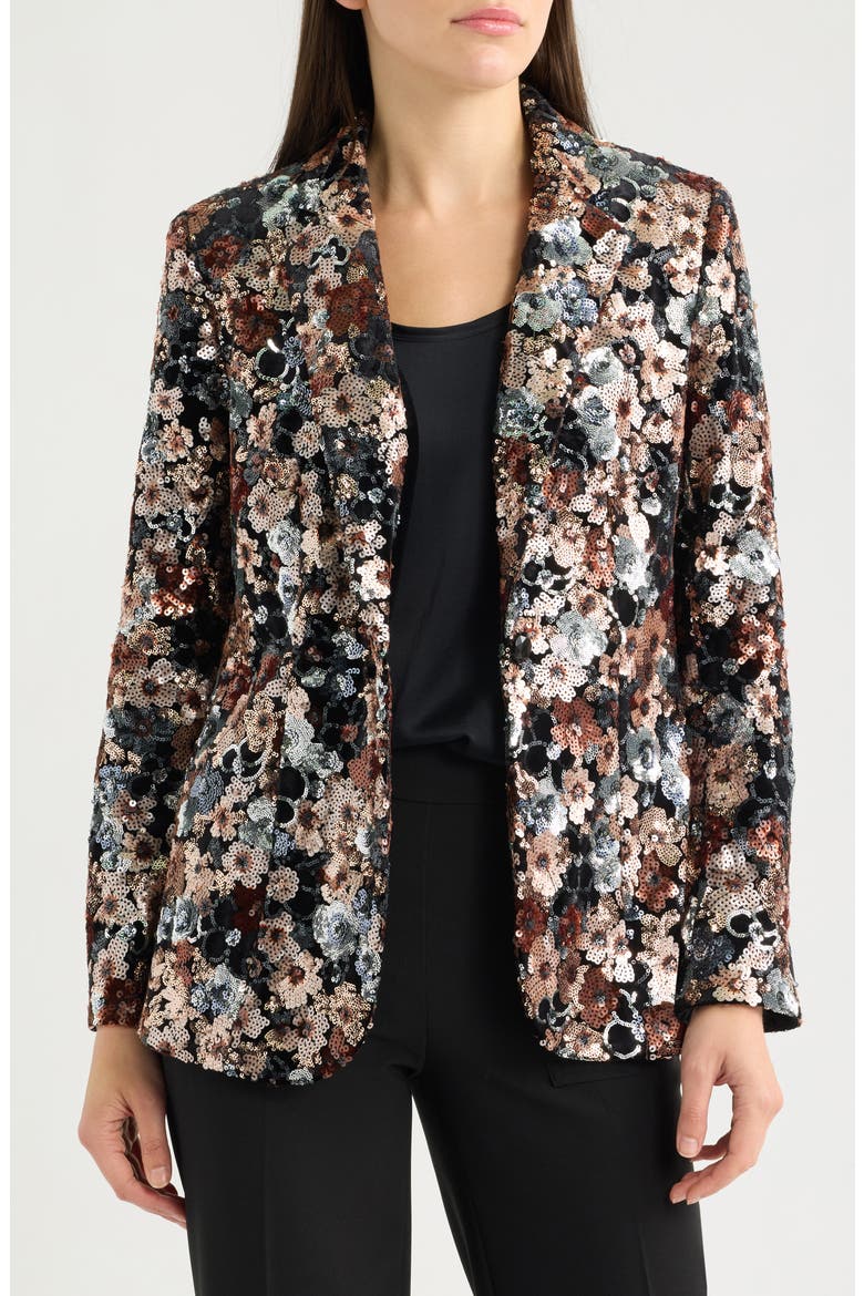Floral Sequin One-Button Blazer, Main, color, ANNE BLACK MULTI