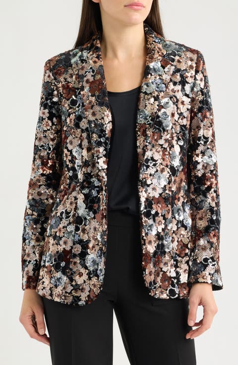 Floral Sequin One-Button Blazer