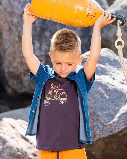 DEUX PAR DEUX DEUX PAR DEUX BOY'S ORGANIC COTTON TEE DARK GRAY AND MULTICOLORED VESPA