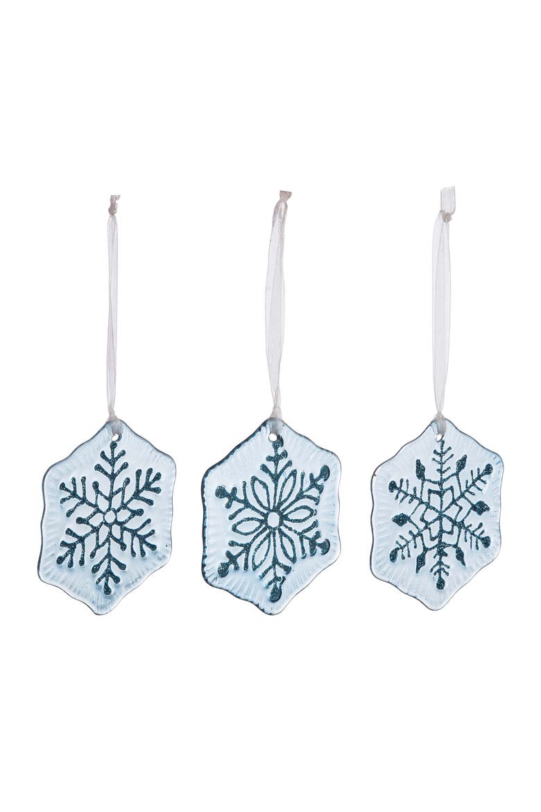 Icy Snowflake Glass Christmas Tree Ornament Assortment of 3, Main, color, Clear