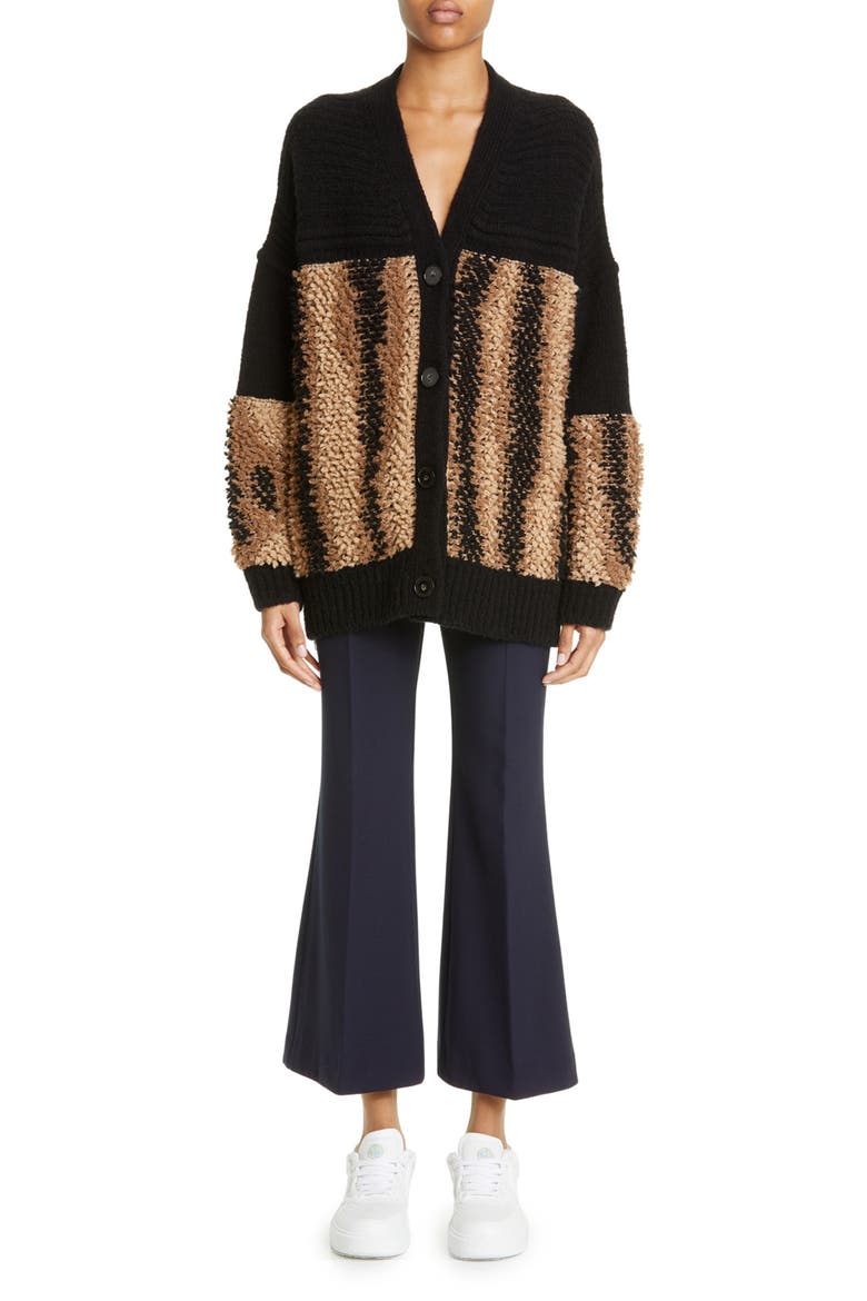 Fur Free Bouclé Panel Wool Blend Cardigan, Alternate, color, BLACK MULTICOLOR