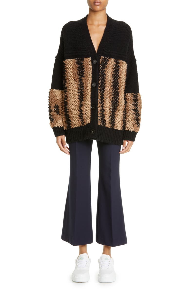 Stella McCartney Fur Free Bouclé Panel Wool Blend Cardigan, Alternate, color, 