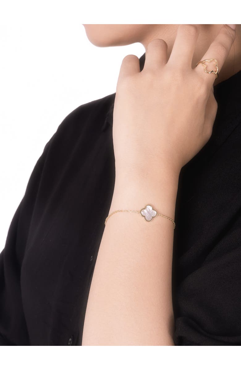 DEVATA Mother of Pearl Clover Bracelet in 14K Gold, 14mm, Alternate, color, Yellow Gold
