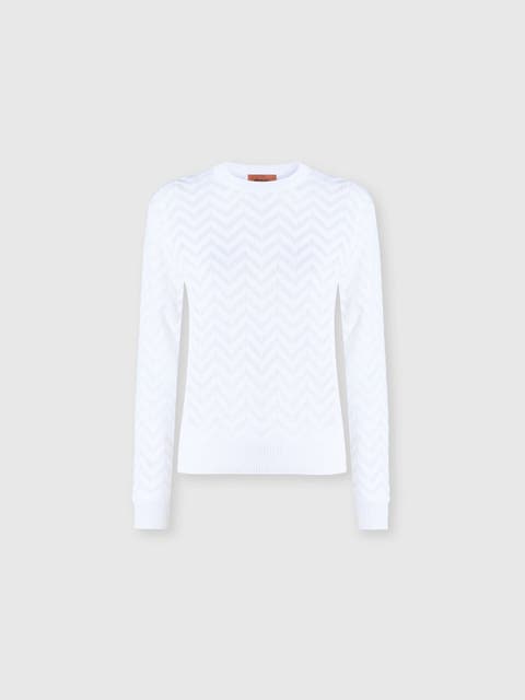 Crew-neck Stretch Pullover In Cotton And Viscose Chevron