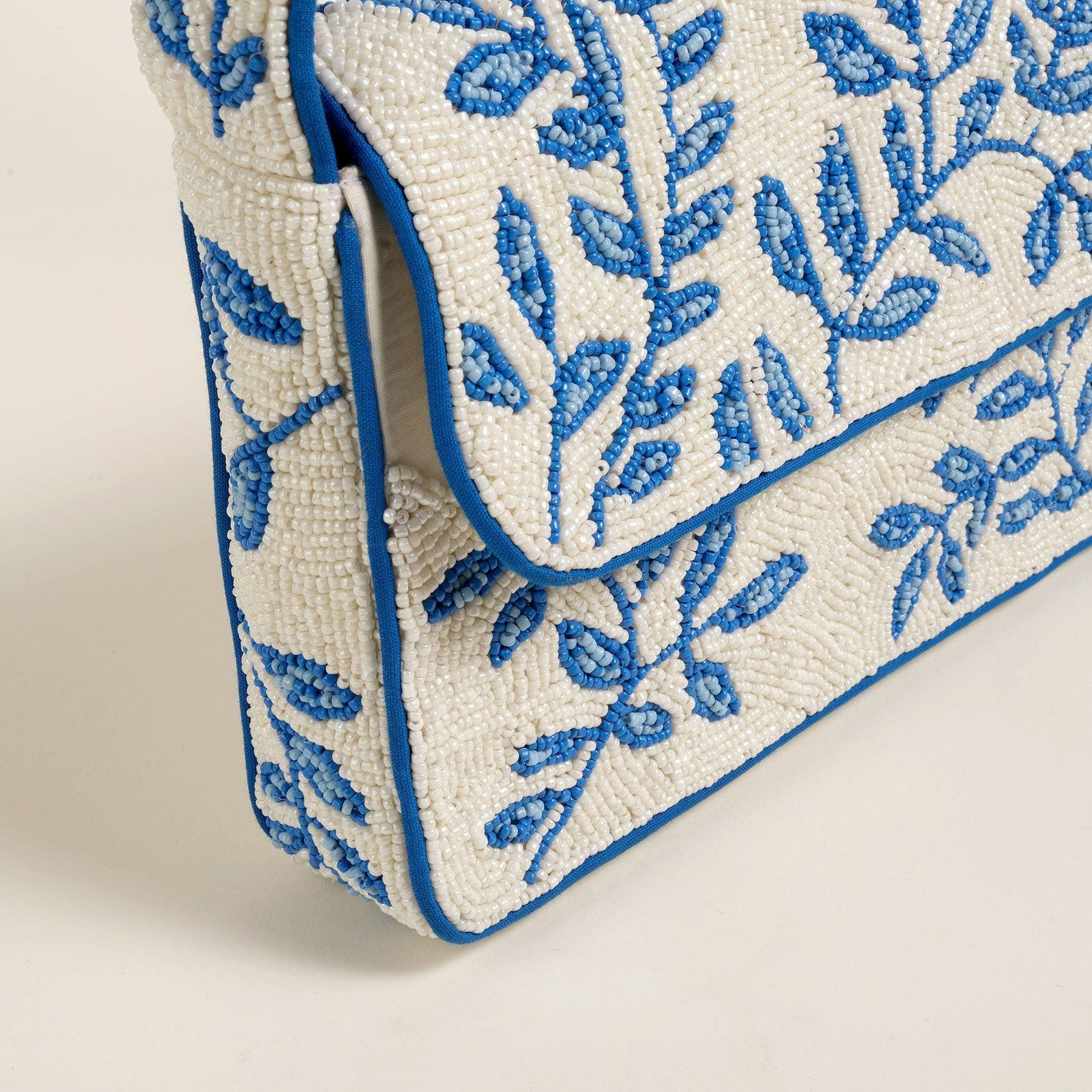 Zsa Zsa Zsu Delhi Beaded 100% Cotton Shoulder Bag 9X6.5 In, Alternate, color, Blue