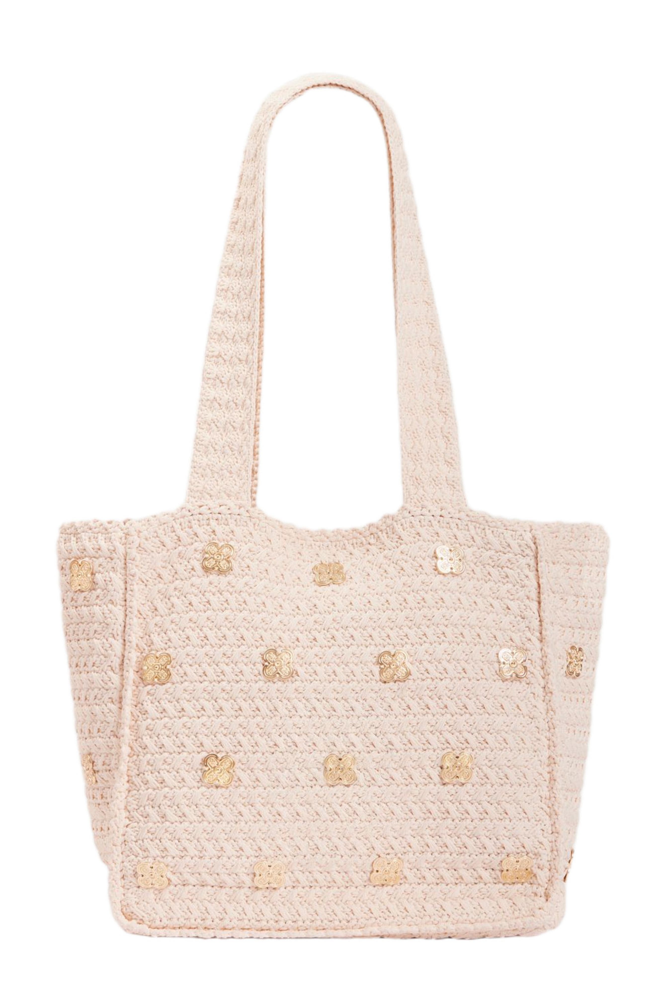 SANDRO Crochet bag with tassels, Alternate, color, Ecru