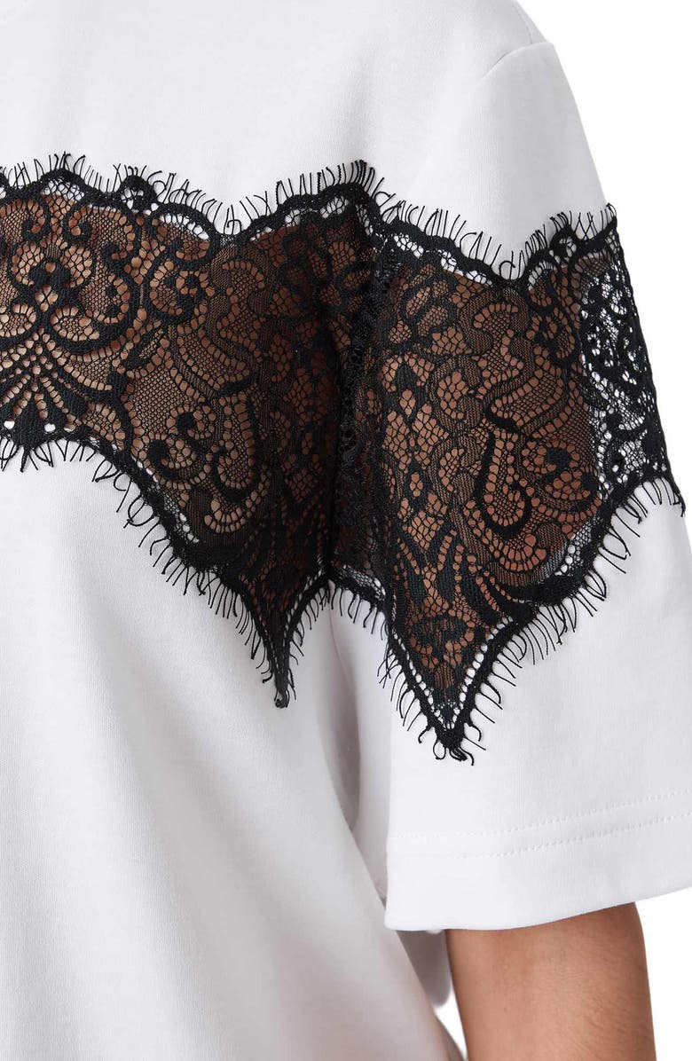 AllSaints Lisa Lace Panel T-Shirt, Alternate, color, Optic White