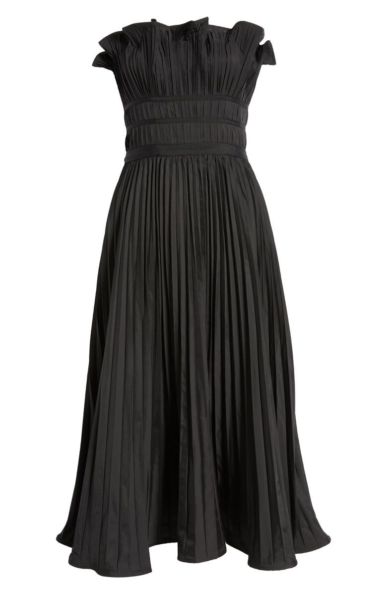 MOON RIVER Strapless Pleated Midi Dress, Alternate, color, 