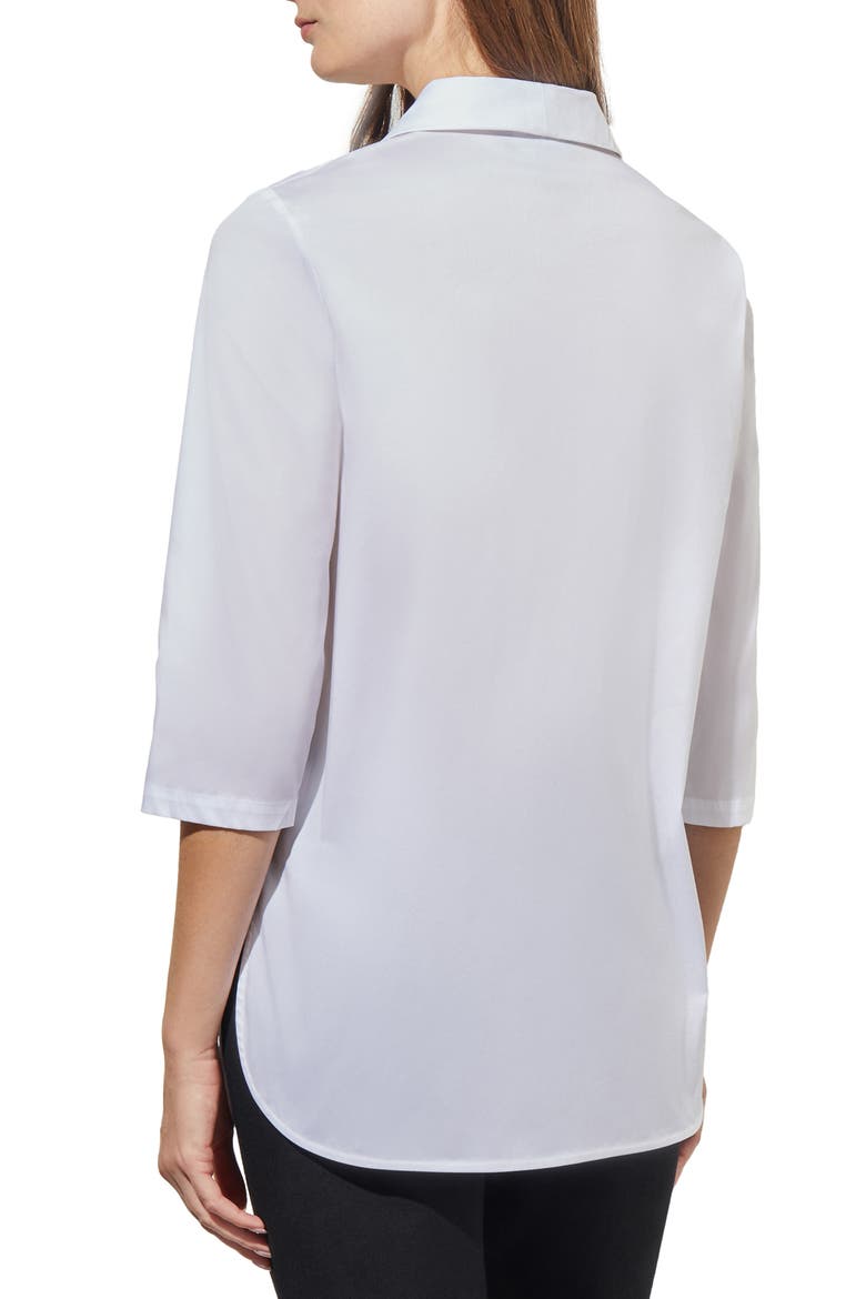Stud Detail Shawl Collar Cotton Blend Shirt, Alternate, color, WHITE