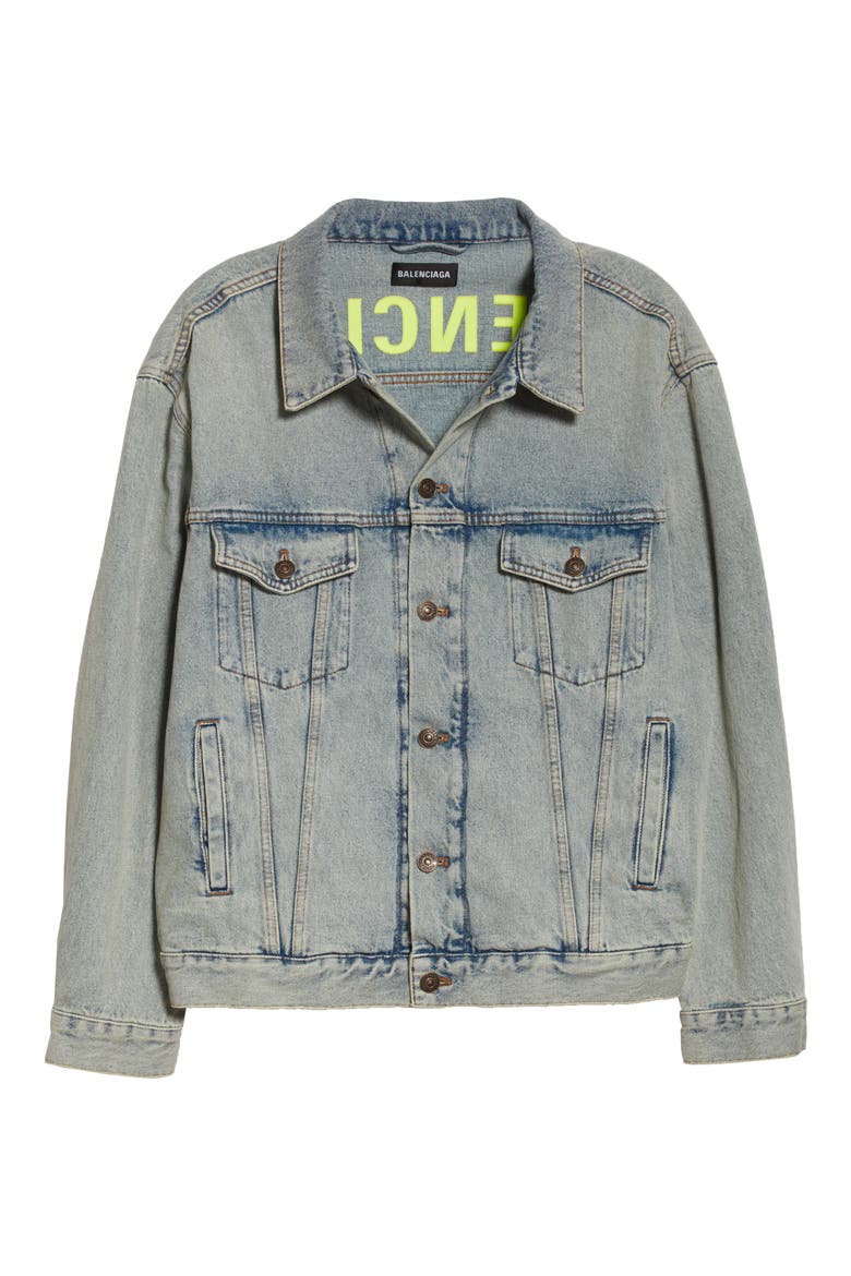 Logo Denim Trucker Jacket, Alternate, color, 80'S DIRT BLEACH BLUE