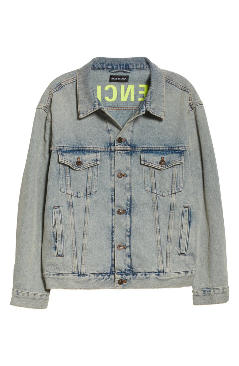 Balenciaga Logo Denim Trucker Jacket, Alternate, color, 
