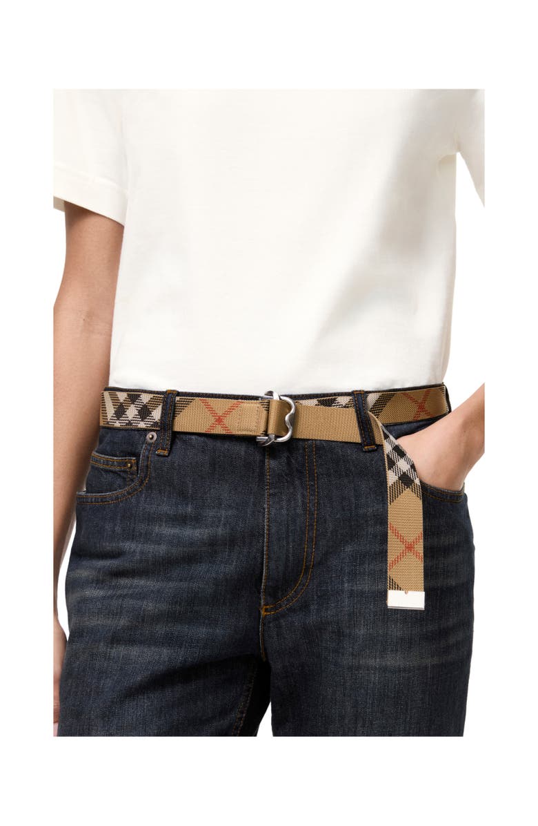 Burberry Check Webbing Belt, Alternate, color, Sand Beige