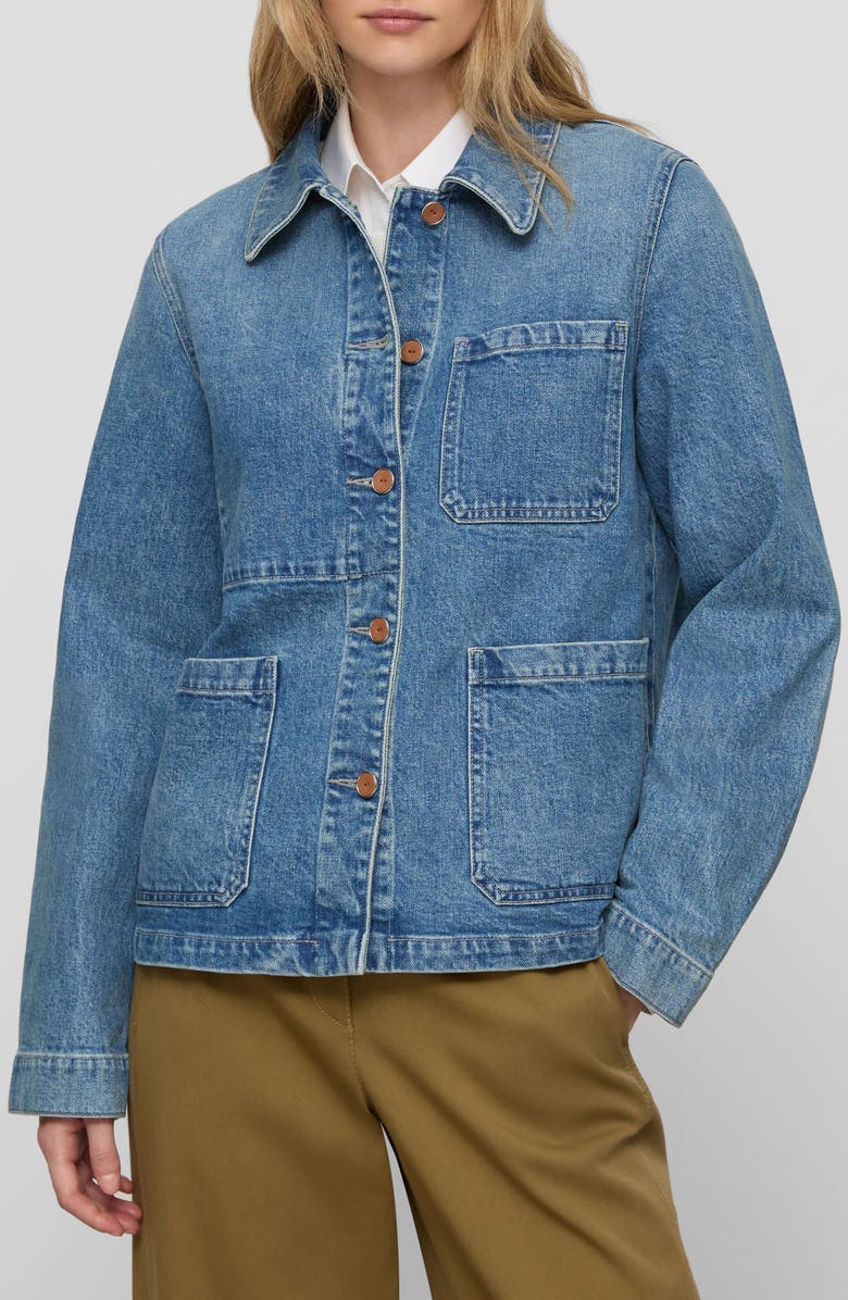 Lafayette 148 New York Patch Pocket Denim Jacket, Main, color, Faded Skyline