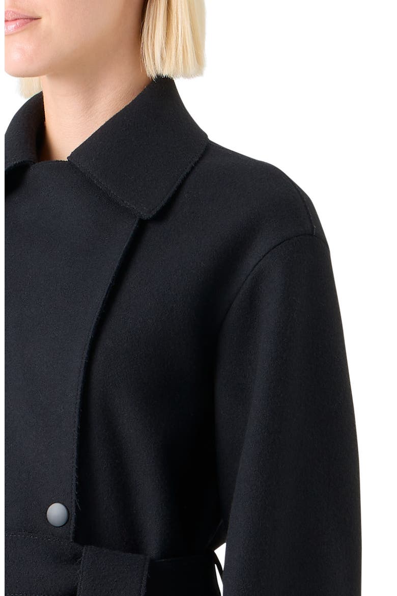 Fringe Hem Wool Blend Belted Coat, Alternate, color, BLACK
