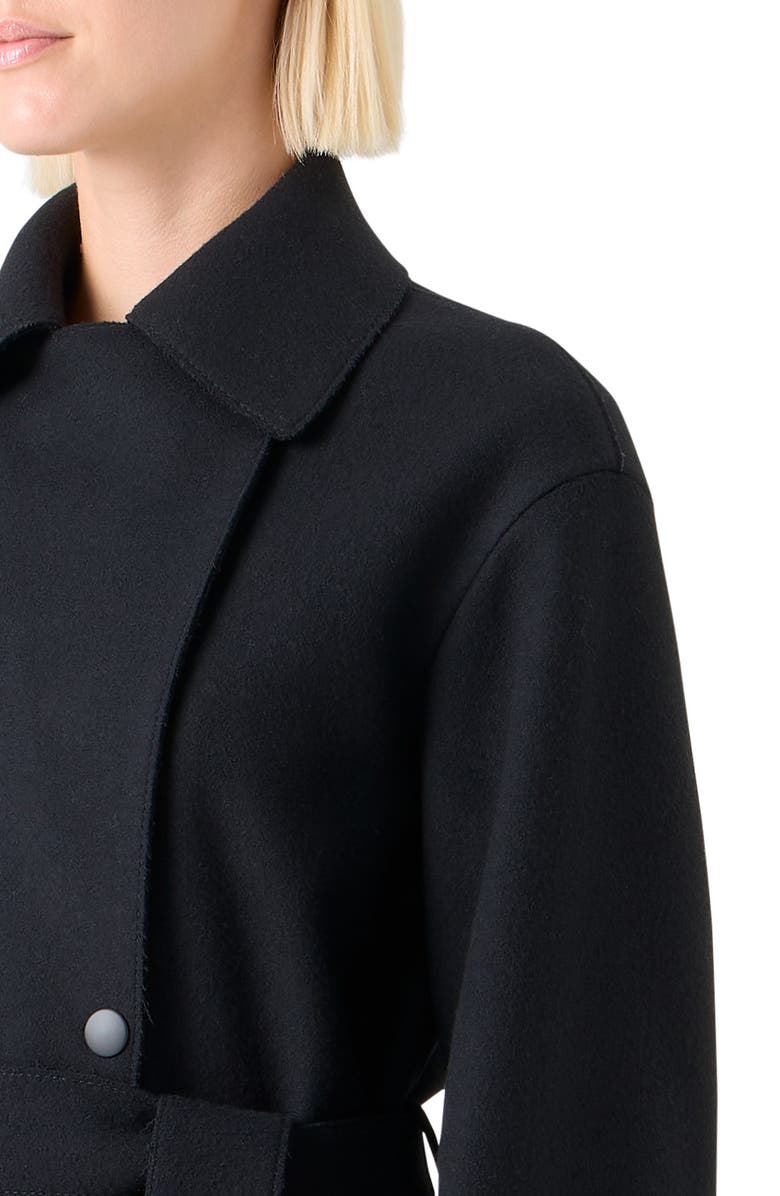 Akris punto Fringe Hem Wool Blend Belted Coat, Alternate, color, Black