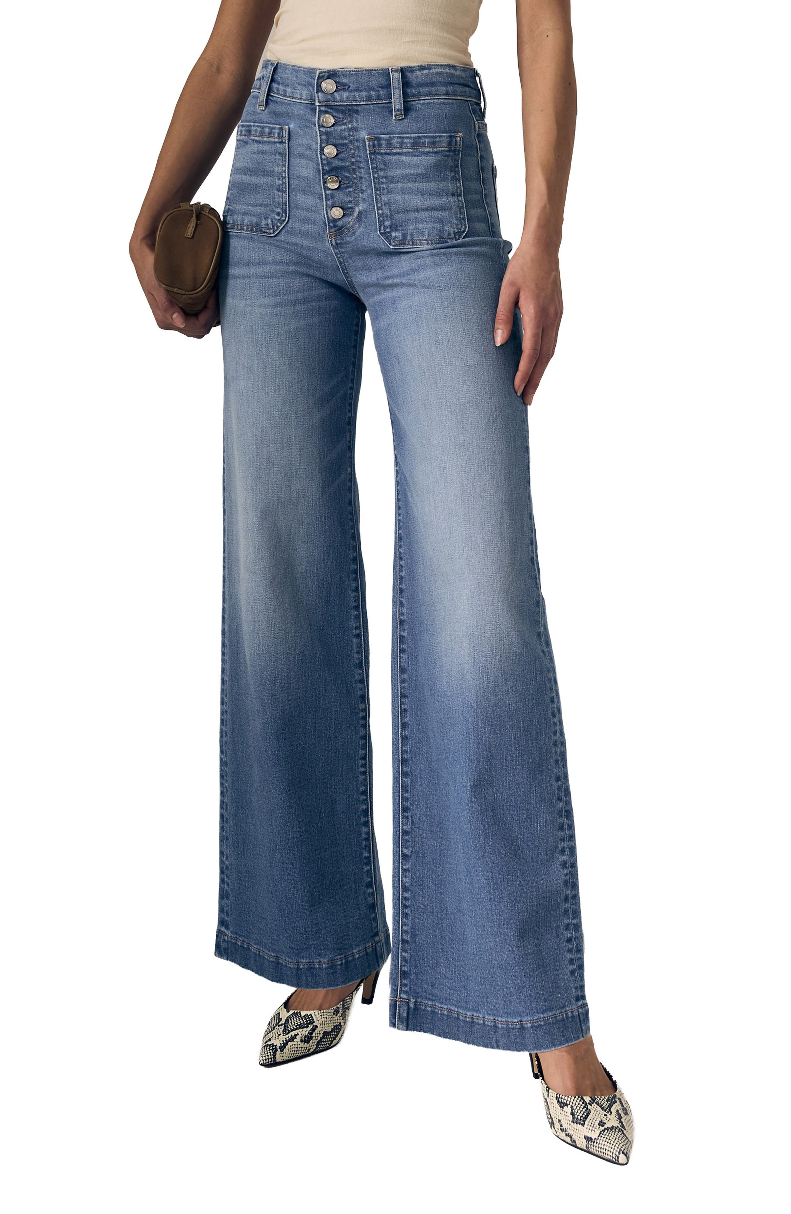 Georgia Patch Pocket Wide Leg Jeans