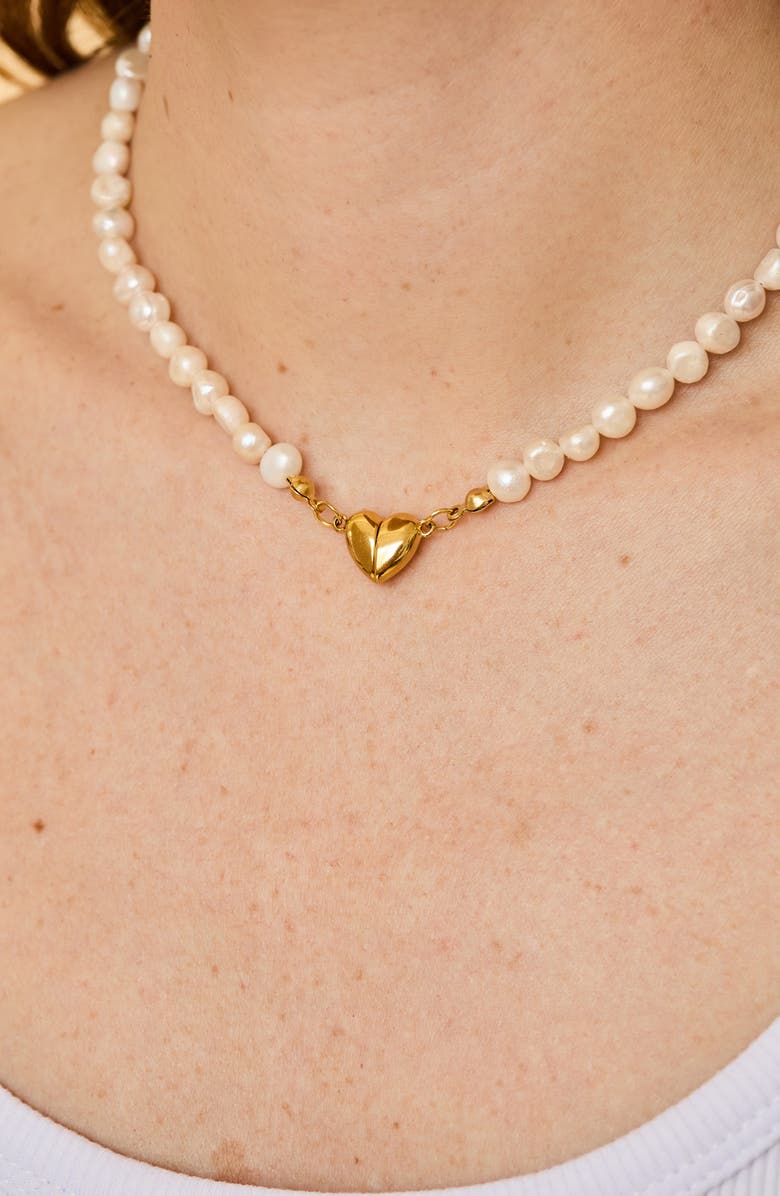 Petit Moments Celeste Freshwater Pearl Heart Clasp Necklace, Alternate, color, 