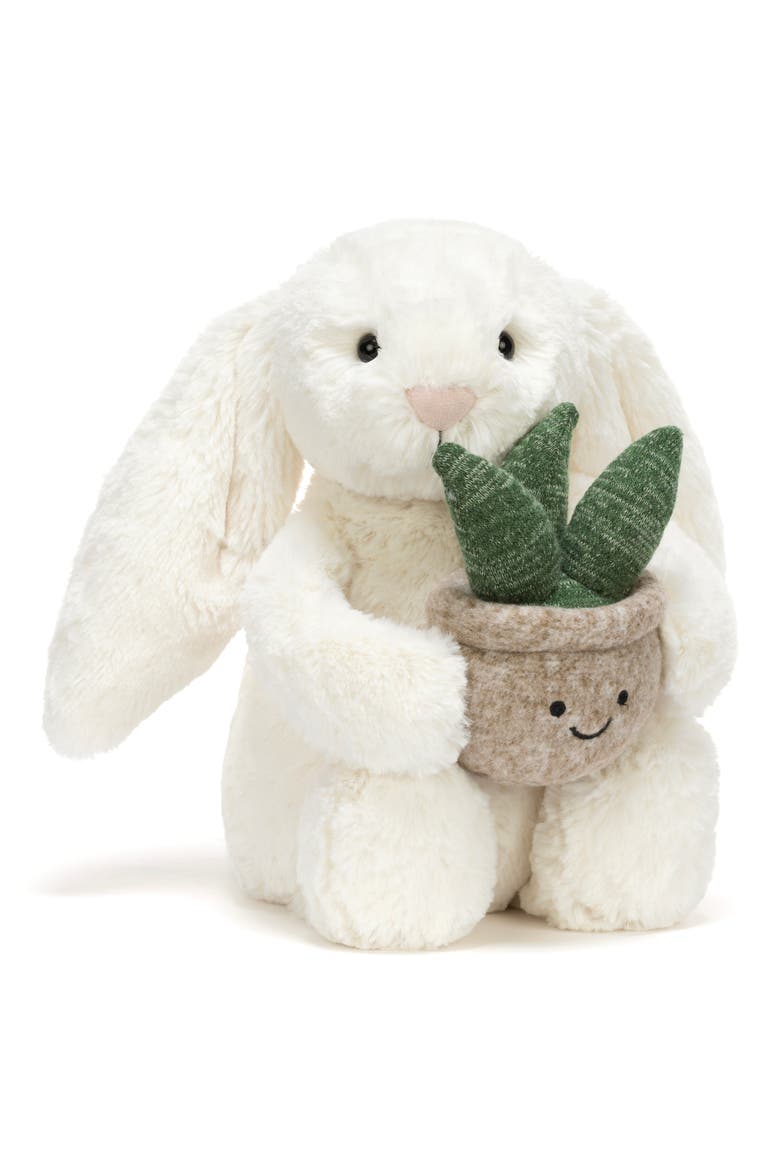 Bunny with Plant Plushie, Main, color, WHITE