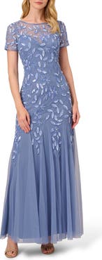 Adrianna Papell Beaded Floral Godet Gown | Nordstrom