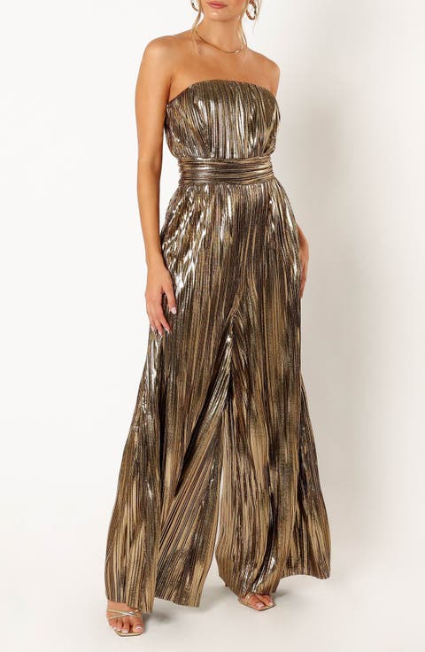 Kerry Metallic Strapless Wide Leg Jumpsuit