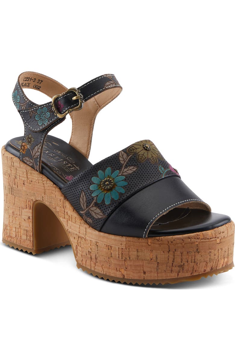 L'Artiste by Spring Step Halena Platform Sandal, Main, color, Black Multi