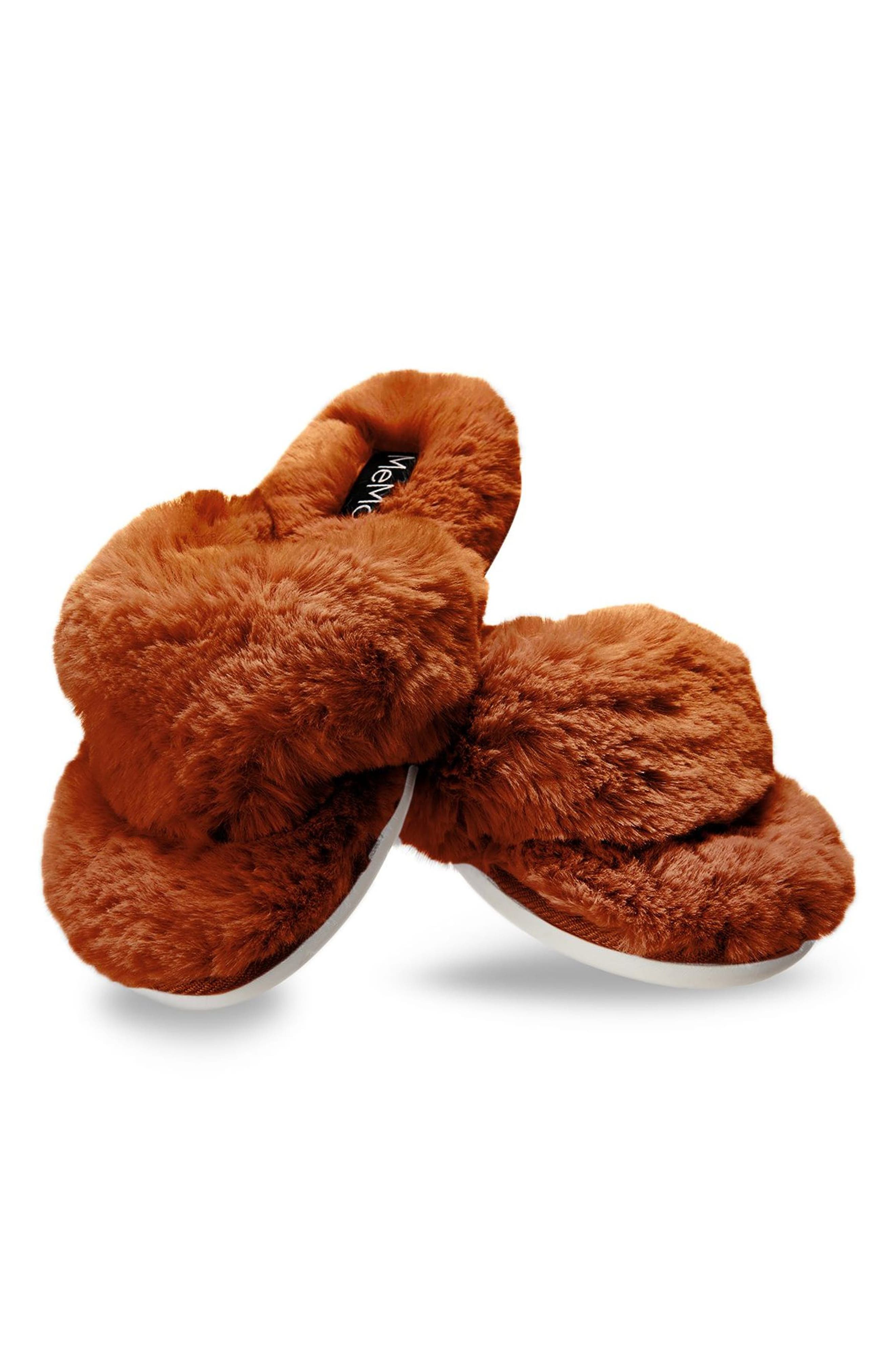 Fuzzy Plush Faux Fur Flip Flop Slipper, Main, color, RUST