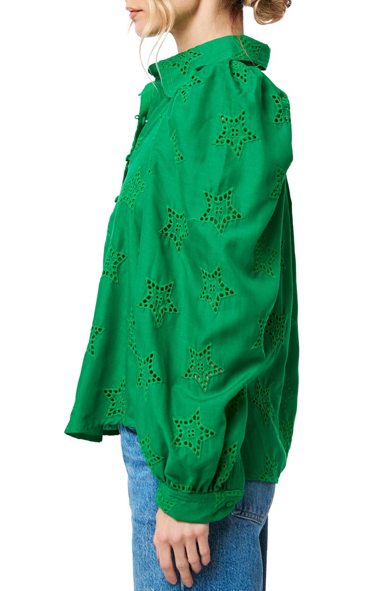 CIEBON Robyn Eyelet Puff Shoulder Shirt, Alternate, color, Green