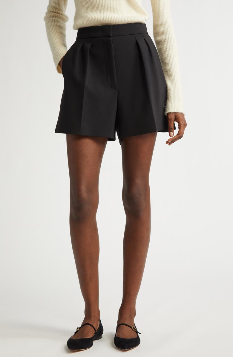 Max Mara Zic Pleated Stretch Virgin Wool Shorts, Main, color,