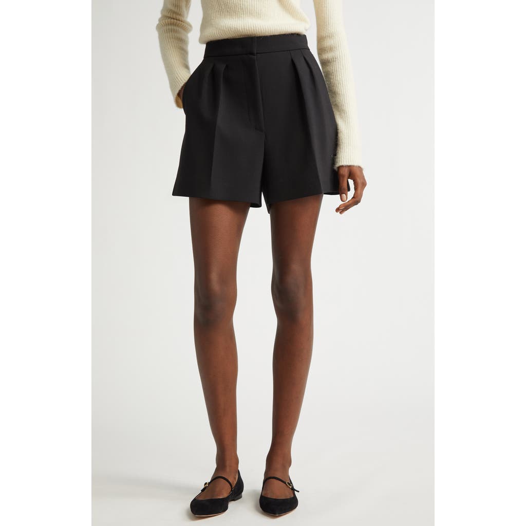 Max Mara Zic Pleated Stretch Virgin Wool Shorts In Black