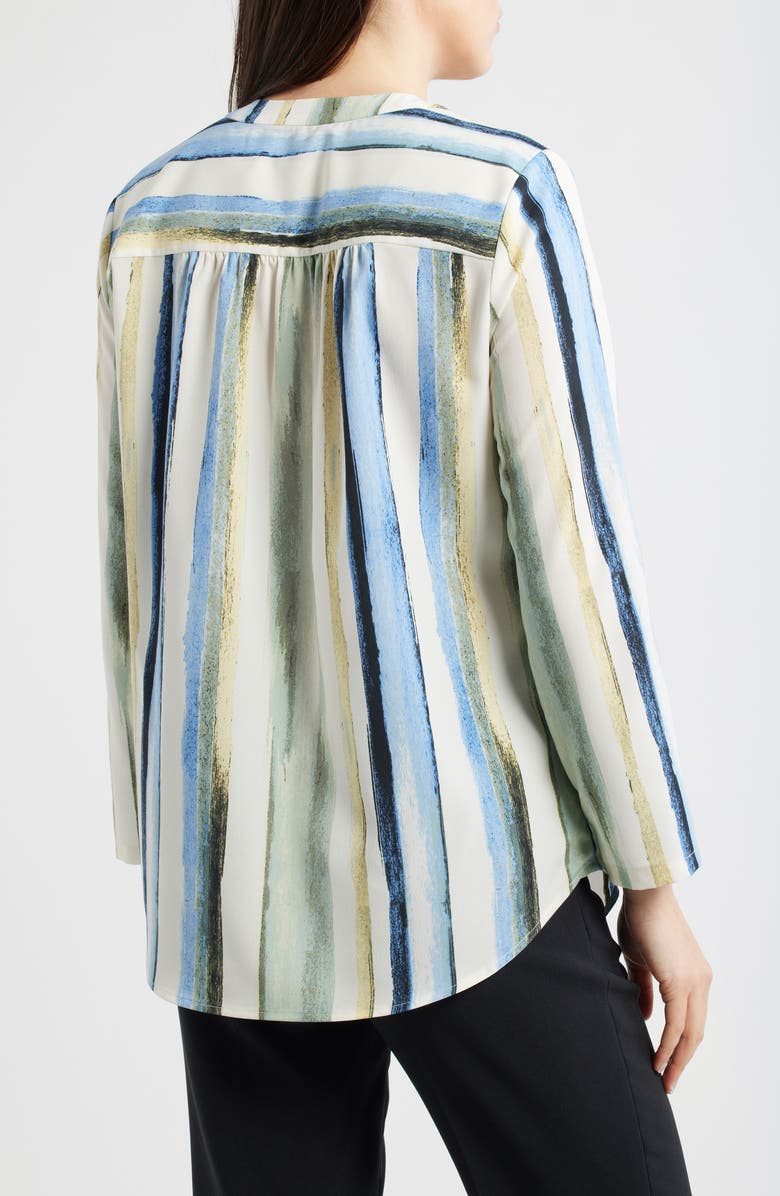 AK ANNE KLEIN Stripe V-Neck Top, Alternate, color, White Dove Multi