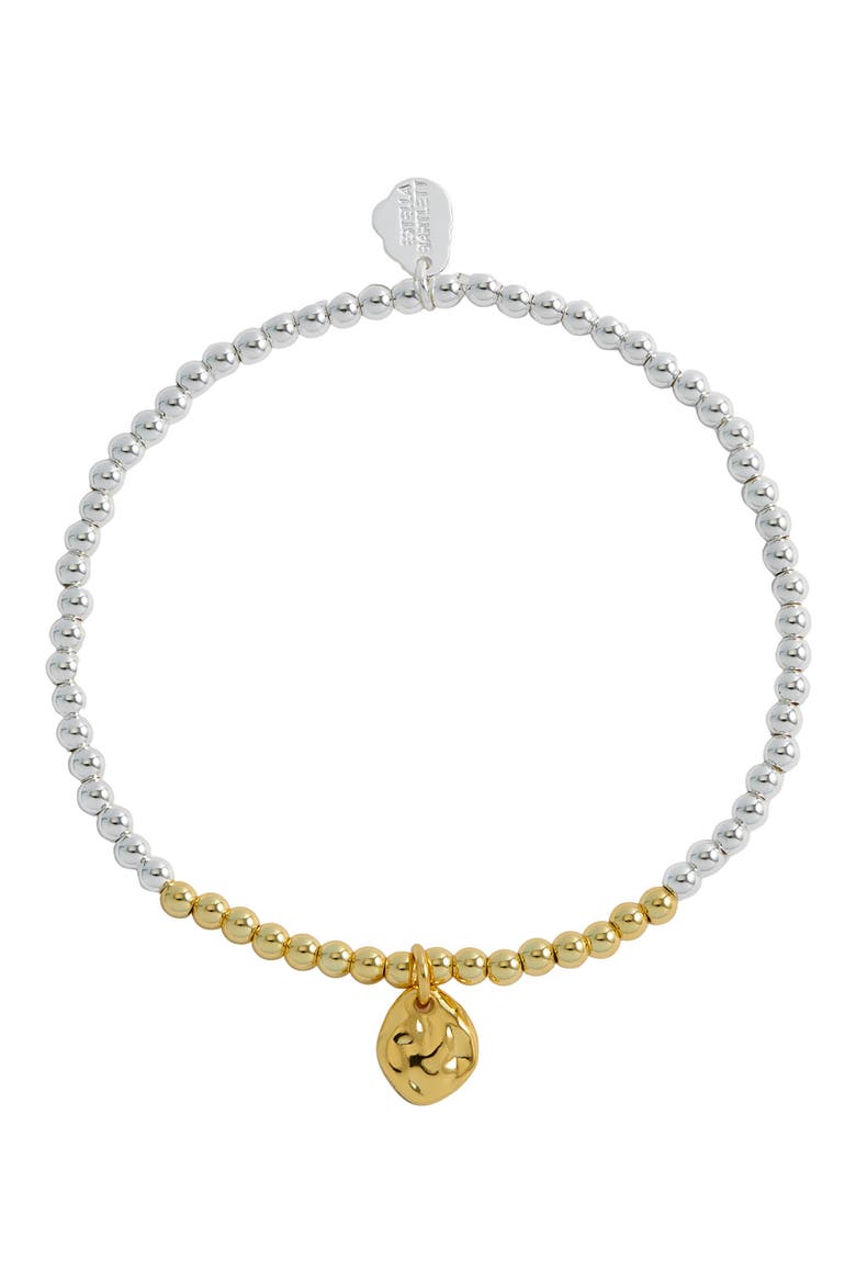 Two Tone Hammered Charm Beaded Bracelet, Main, color, SILVER