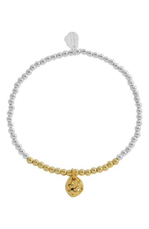 Two Tone Hammered Charm Beaded Bracelet