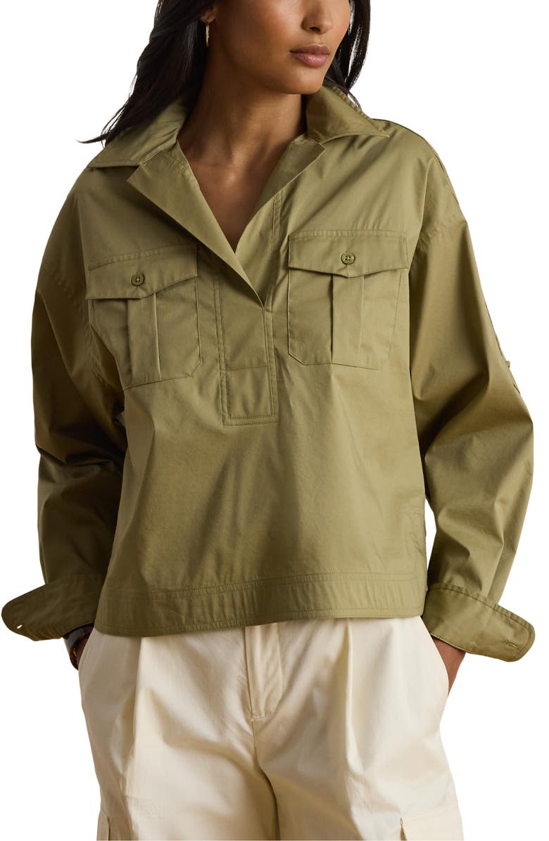 Lauren Ralph Lauren Silky Stretch Cotton Utility Shirt, Main, color, Light Agave Green