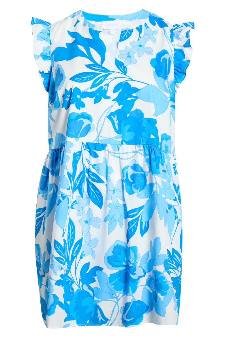 Darien Floral Kass Ruffle Minidress, Alternate, color, WHT-BLUES-COMBO