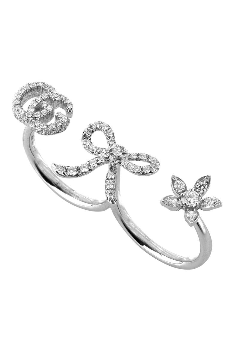 Flora Diamond Two-Finger Ring, Main, color, WHITE GOLD