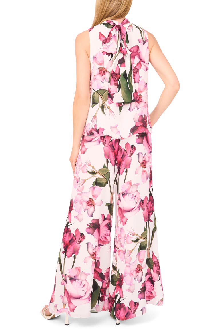 Floral Print Sleeveless Satin Shirt, Alternate, color, ULTRA WHITE