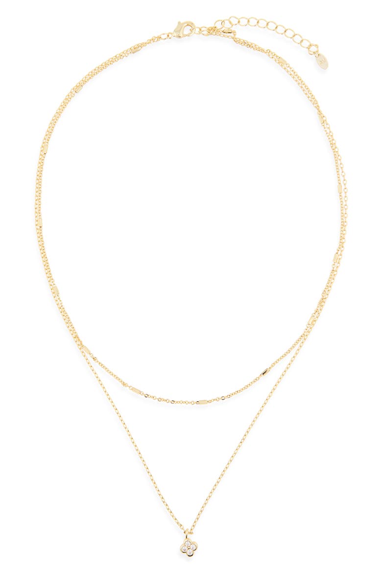 Pavé CZ Mini Clover Layered Necklace, Alternate, color, GOLD