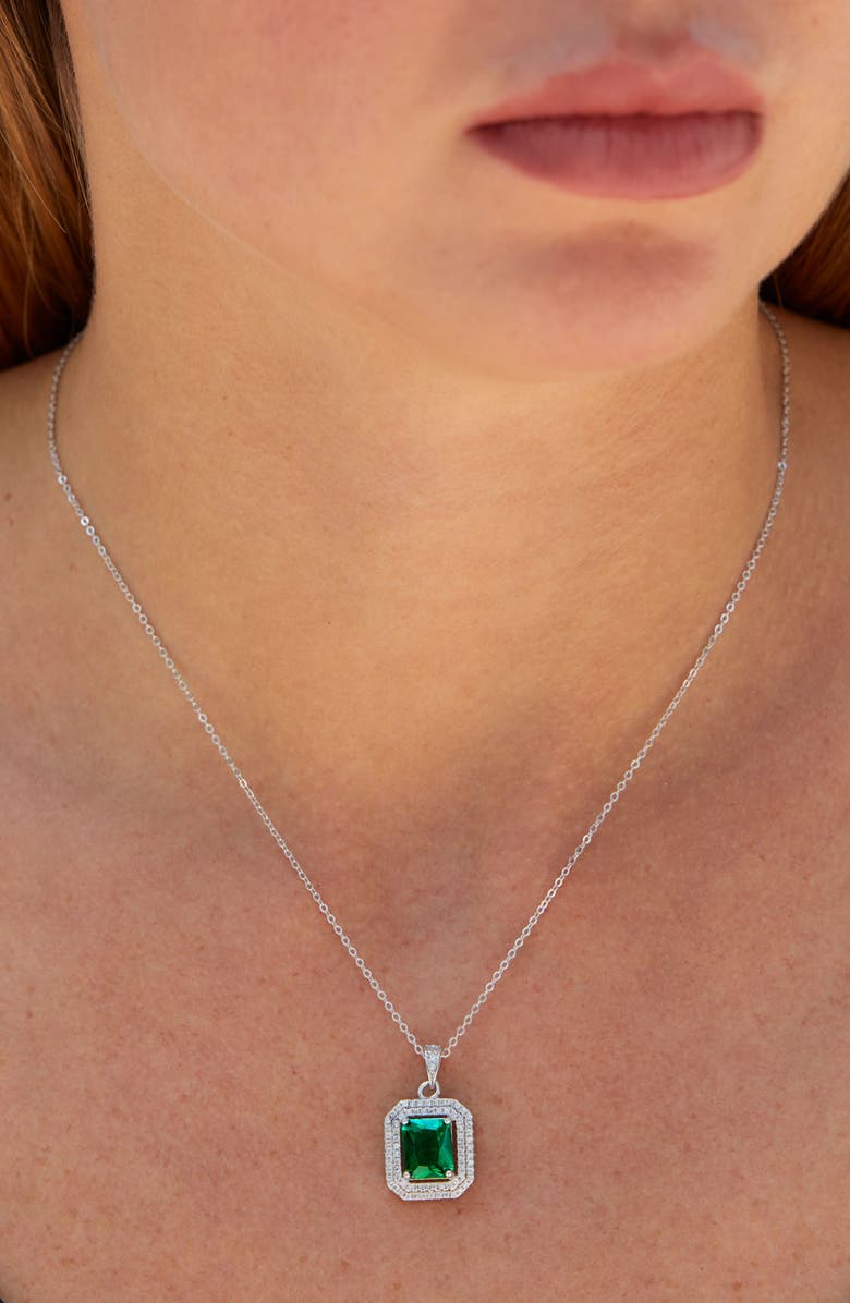 SAVVY CIE JEWELS Double Halo Pendant Necklace, Alternate, color, Green