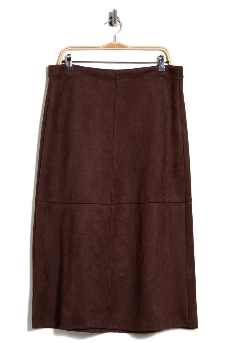 Faux Suede A-Line Midi Skirt, Alternate, color, DKBROWN-DARK BROWN