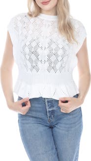 RAIN AND ROSE Pointelle Sleeveless Sweater