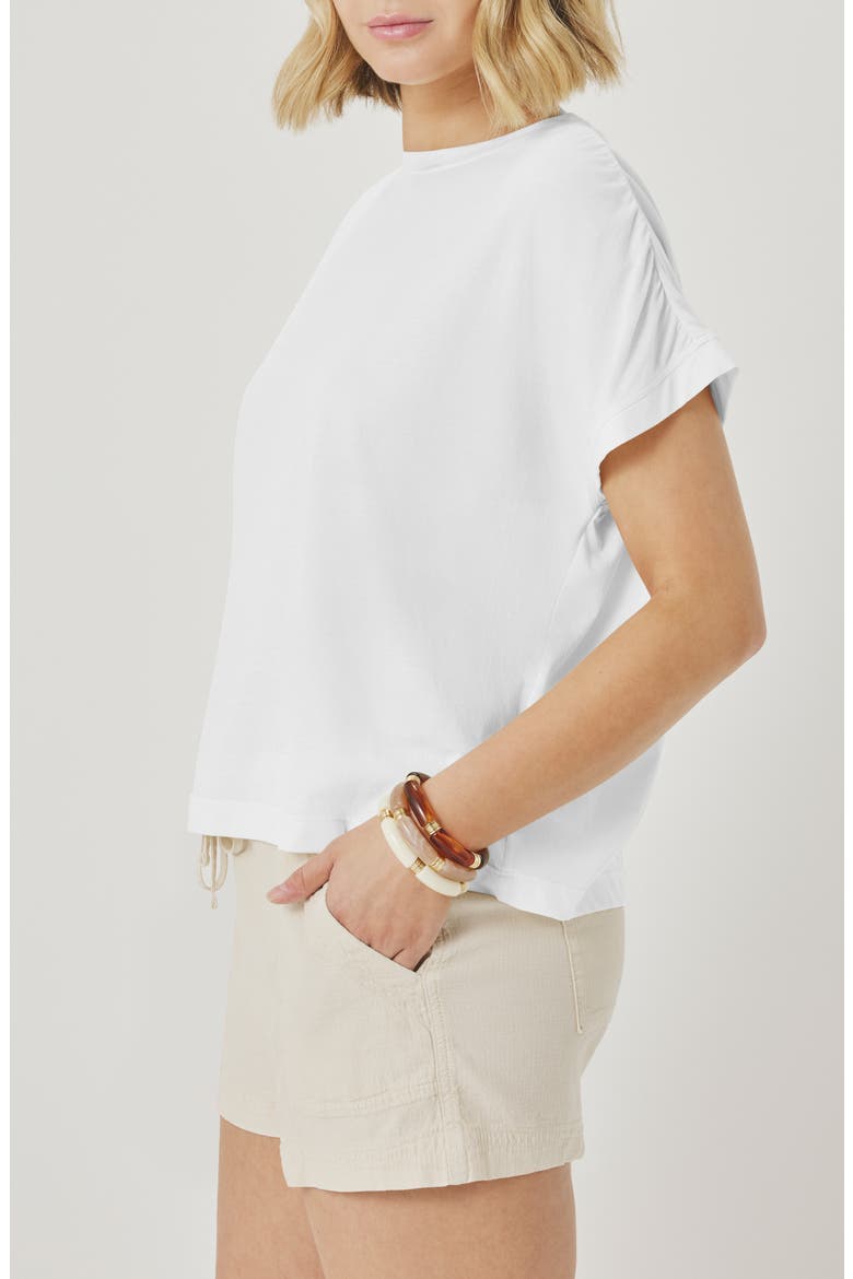 Rebecca Shirred Sleeve Cotton Blend T-Shirt, Alternate, color, WHITE