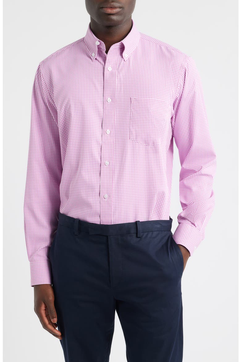 Regular Fit Red Gingham Check Cotton Twill Button-Down Shirt, Main, color, PURPLE