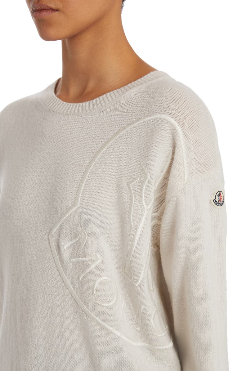 Moncler Embroidered Logo Wool Sweater, Alternate, color,
