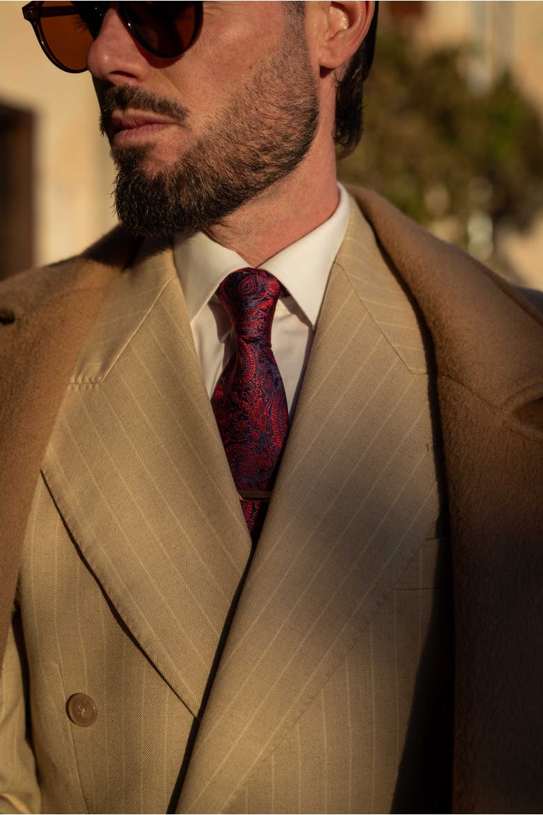Donatello - Silk Jacquard Tie for Men, Alternate, color, Ruby Red and Navy